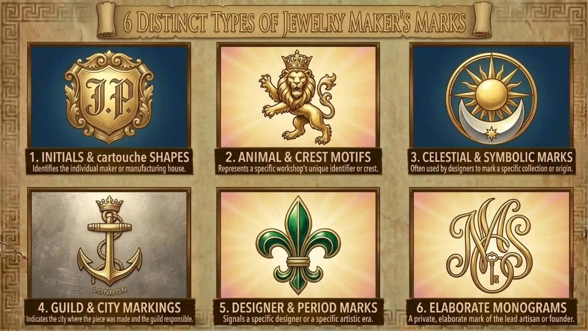 maker's mark identification symbols stamped on jewelry